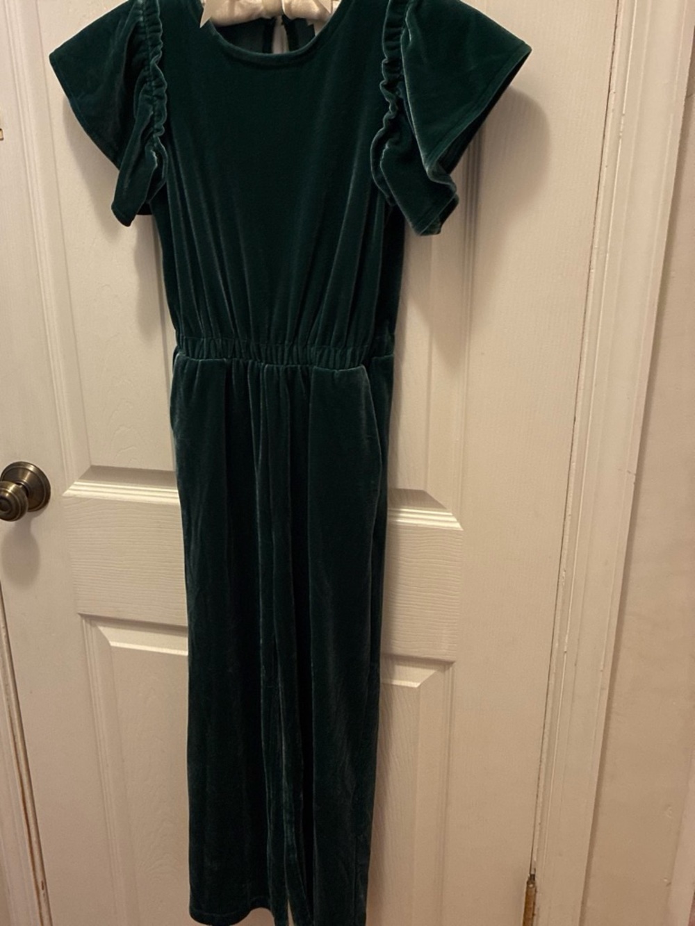 Crewcuts Deep Emerald Green Velvet Maxi Dress with Ruffle Sleeves